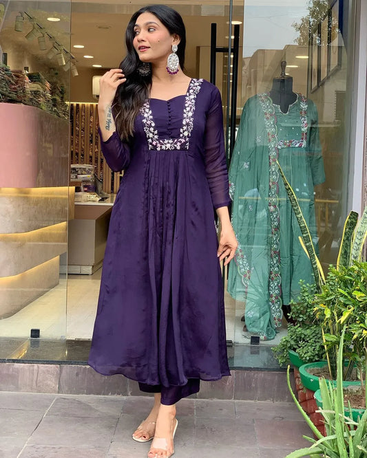 Cotton Super Dying Kurta With Beautiful Embroidery Work & Cotton Pant With Dupatta