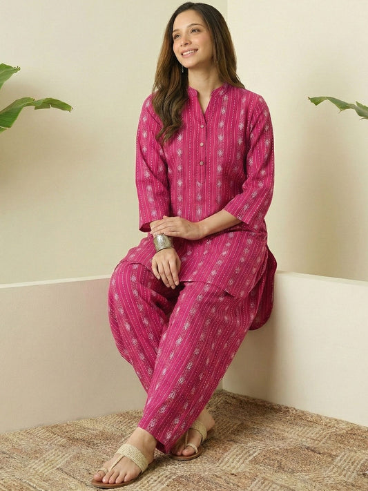 Rani Pink Heritage Cotton Kurta & Pant Set
