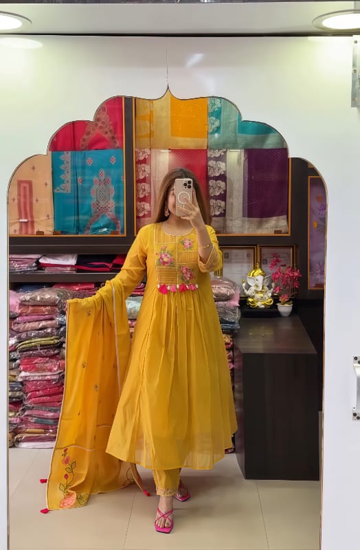Sunshine Bloom Embroidered Anarkali Kurta Set with Dupatta