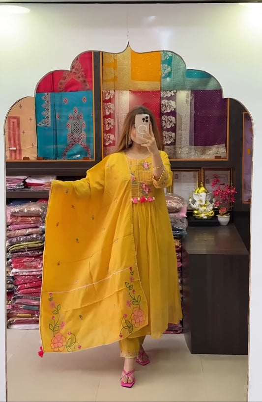 Sunshine Bloom Embroidered Anarkali Kurta Set with Dupatta